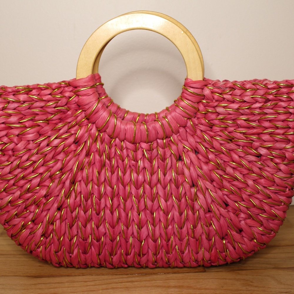 NY & C Pink and Gold Straw Handbag